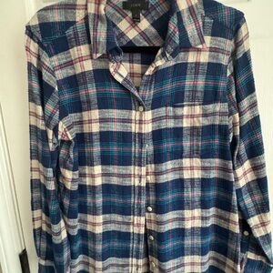 J. Crew women’s Navy and Cream Plaid flannel Shirt